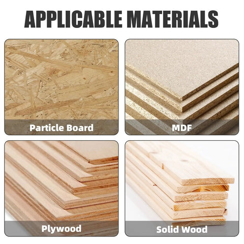 Applicable materials for CNC Spoilboard Surfacing Router Bit with 1/2 Inch Shank include particle board, MDF, plywood, solid wood.