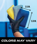 Hand holding a Mesh Bug Scrub Sponge For Cars 4x6 Inch, Tar And Bug Remover, Microfiber Mesh With Foam Core, Colors Vary