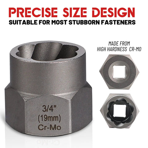 Close-up of Cr-Mo steel nut removal socket for Spiral Screw Extractor Set 30-Piece Kit With Left Hand Cobalt Drill Bits And Nut Removers