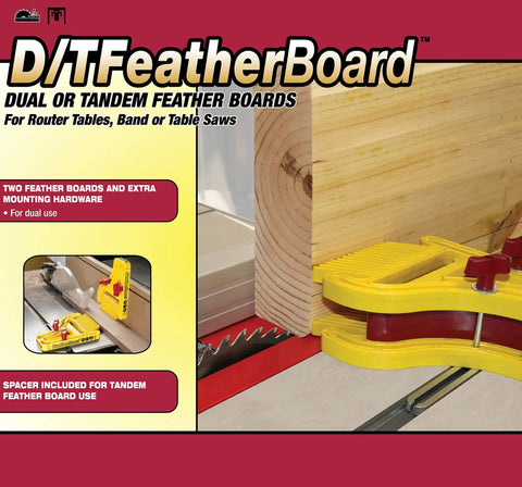 All In One Dual Feather Board For Woodworking On Table Saws Router Tables And Band Saws Fits Five Eighths And Three Quarter Inch Miter Bars One Quarter Inch T Slot Bolts Dual Side To Side Motion Pro Grade Shop Essential Yellow