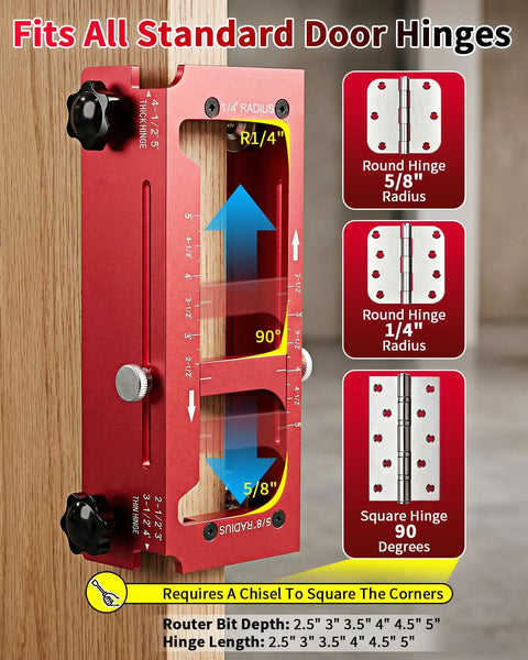 Heavy Duty Door Hinge Jig And Top Shelf Lock Installation Kit Crafted From Solid Aluminum Mortise Template for accurate hinge routing.