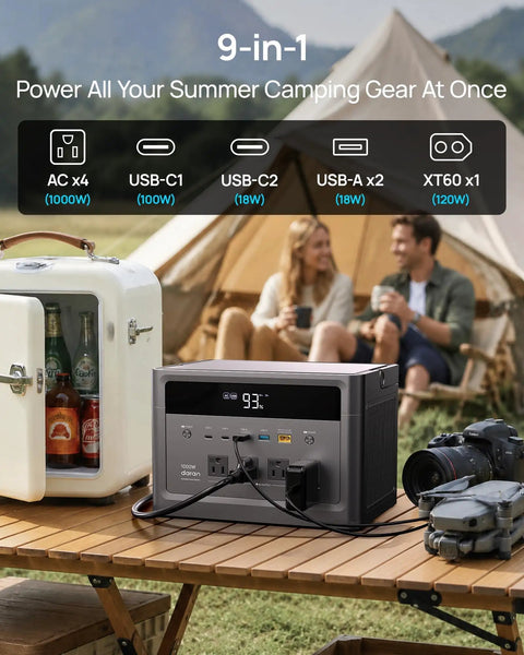 Go To 1000W Solar Generator With 2000W Peak, 576Wh LiFePO4 Battery Portable Power Station on outdoor table with devices connected