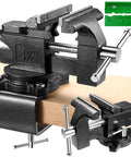 Beefy Heavy Duty Bench Vise Four And A Half Inch Table Vise With Two In One Soft Jaws And A 270 Degree Swivel Base For Woodworking Home Workshop Welding And DIY Projects Clamps To Table Or Attaches To Your Workbench, 4.5 in