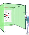 Golfer using Golf Driving Cage Net 8x8x8 Ft Heavy Duty Steel Frame Enclosure For Real Backyard Full Swing Practice