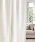 Natural Linen Curtains With Jacquard Waffle Weave For Living Room Cozy Privacy Light Filtering Boho Drapes For Farmhouse Style W52 X L84 2 Panels Ready To Hang covering window
