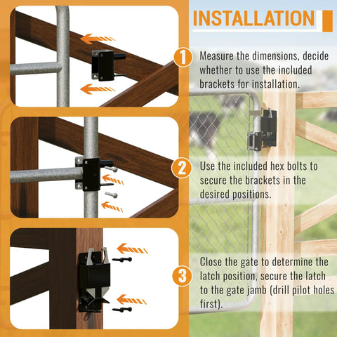 Installation guide for Heavy Duty Two Way Farm Gate Latch Lockable Livestock Latch Anti Rust Steel Ranch Fence Hardware.