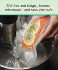 Using precut vacuum sealer bags for airtight food storage and sous vide cooking BPA free 1 quart 44 count shown with salmon