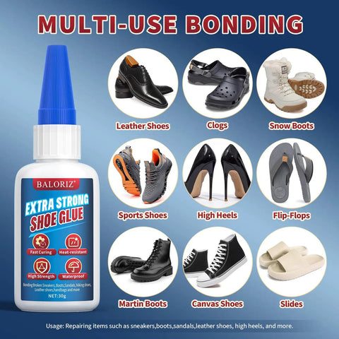 Heavy Duty Shoe Glue For Soles And Shoes Quick Dry Instant Adhesive With Anti Clog Cap Strong Bond For Rubber Soles Boots Sneakers Sandals Leather And Handbags versatile shoe repair kit with images of various shoes