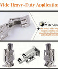 175 Degree Heavy Duty Cabinet Hinges Set For Wide Opening 2 Pair Concealed Hydraulic Hinges, shown in various angles