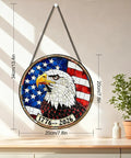 Stained Glass Window Hanging All American USA Eagle With Flag Sun Catcher Patriotic Ornament For Home And Garden Decor 7.8 In