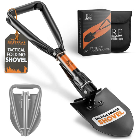 Foldable 18 Inch Survival Shovel With Saw Edge Military Grade Carbon Steel Collapsible Backpack Shovel For Hiking And Camping