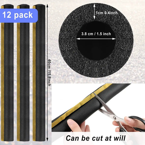 12 Pack Foam Pipe Insulation Tubes For Hot And Cold Water Lines, 1.5 Inch Diameter, 0.4 Inch Thick, pre-slit and cuttable