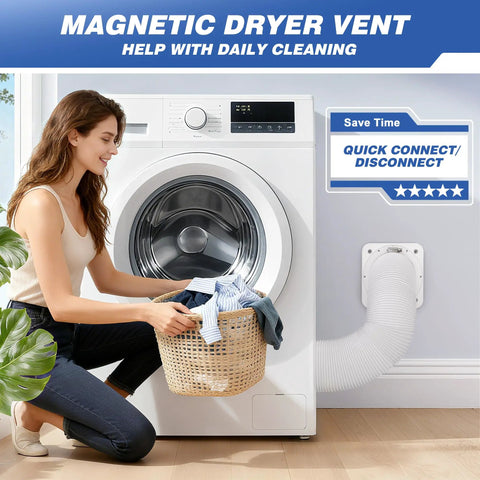 Magnetic Dryer Vent Connector With Airtight Seal For Tight Spaces DV180 4-Inch Duct Kit beside laundry appliance