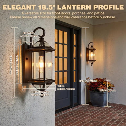 Solid Copper Dusk To Dawn Outdoor Wall Light With Clear Beveled Glass In Oil Rubbed Bronze, 18.5 Inch wall sconce at entryway