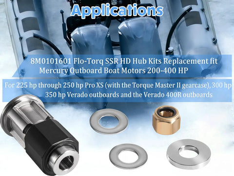 Flo Torq SSR HD Hub Kit Replacement for Mercury Outboard Motors 200-400 HP with hub components displayed