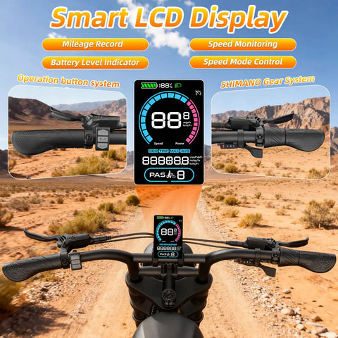 Electric Bike For Adults With 1600W Peak Motor 35 MPH Top Speed 60 Mile Range 18.9Ah Battery 20 Inch Fat Tire Moped E Bike Retro Style Headlights Shipped From USA Warehouse Durable Aluminum Frame For Comfort On All Terrain Rides smart LCD handlebar display