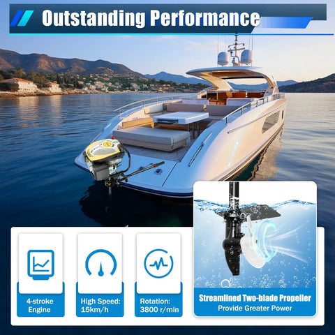 Powerful 9HP Four Stroke Outboard Motor For Inflatable Boats And Small Yachts 225CC Gasoline Engine on yacht