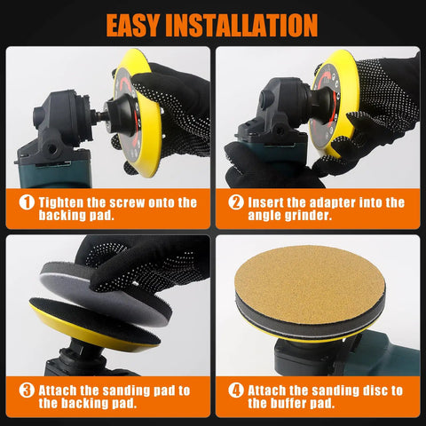 Installation steps for the Upgraded 5 Inch Hook And Loop Backing Pad With 5/8-11 Threads For Angle Grinders