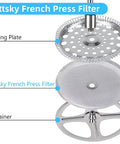 Six Piece Replacement French Press Filter Set Four Inch Stainless Steel Mesh Screens Ultra Fine 100 Mesh With Reinforced Center Ring display