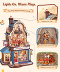 Build Your Own Bear Toy Store Miniature House Kit With 3D Wooden Puzzles And Moving Mechanics, DIY dollhouse with rotating train