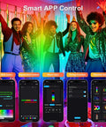 Group enjoying vibrant colors from Smart RGB Corner Floor Lamp With App And Remote, 16 Million Colors, 68 Scene Modes, Music Sync.