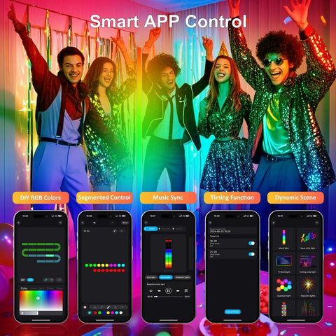 Group enjoying vibrant colors from Smart RGB Corner Floor Lamp With App And Remote, 16 Million Colors, 68 Scene Modes, Music Sync.