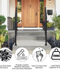 Heavy Duty 3 Step Outdoor Handrail Kit In Matte Black Wrought Iron For Concrete Or Wood Porch Stairs, installed on a concrete porch.