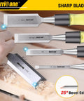 4 Piece Wood Chisel Set For Woodworking With CR-V Steel Beveled Edge Blades, Safety Caps, And A Durable PVC High Impact Handle
