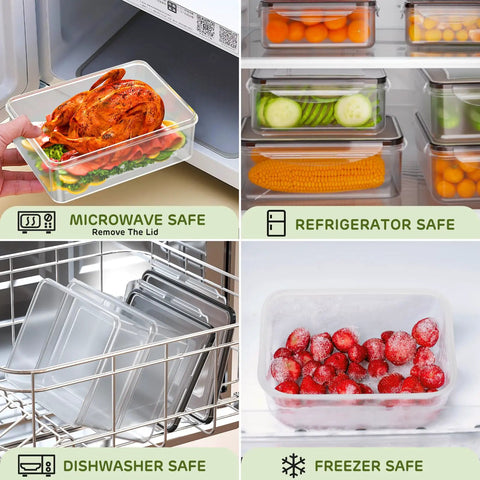 Forty Piece Airtight Food Storage Containers With Lids Set For Grab And Go Meal Prep And Kitchen Organization Leakproof Reusable Plastic Containers Microwave Safe And Dishwasher Safe Includes Labels And Pen Twenty Lids And Twenty Containers in microwave, fridge, dishwasher, and freezer.
