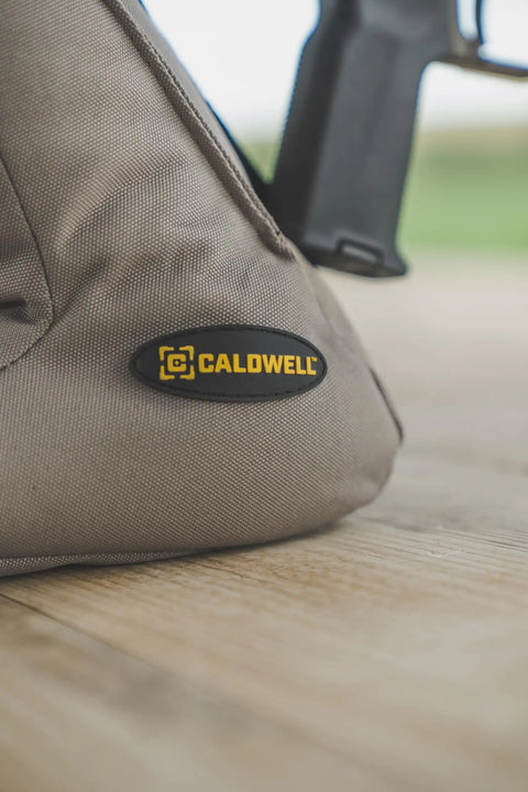 Close-up of Tactical DeadShot Front And Rear Rifle Rest Combo filled, ballistic nylon, highlighting sturdy design for rifles.