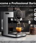 Home Espresso Machine With Grinder And Milk Frother 20 Bar Pressure Barista Quality Espresso Coffee Maker in black