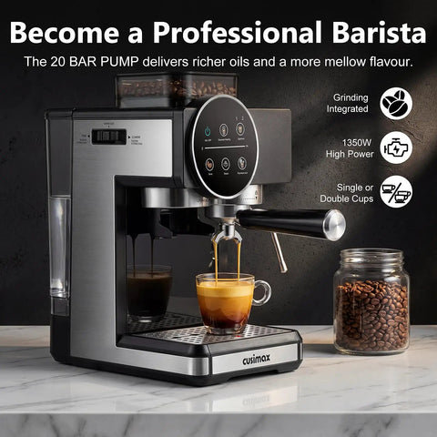 Home Espresso Machine With Grinder And Milk Frother 20 Bar Pressure Barista Quality Espresso Coffee Maker in black