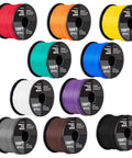 10 color-coded spools of 12 Gauge Copper Clad Aluminum Automotive Wire Kit, 100 Ft Per Roll, 12 AWG Stranded Cable displayed.