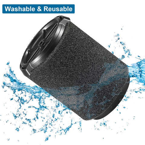 2 Pack VF7000 Replacement Filter For Wet Dry Vacuums Compatible With Ridgid 5-20 Gallon And Husky 6-9 Gallon, showing water splash