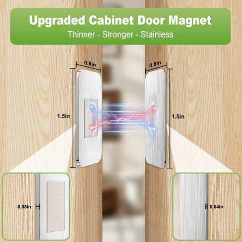 Ultra Thin No Drill Magnetic Cabinet Door Catch Set, 15 Pairs, Stainless Steel Magnets on Wood Cabinets