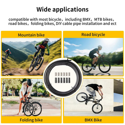Heavy Duty Brake Cable Housing For Mountain And Road Bikes Lined 5mm By 3 Meters Black Durable Rubber Outer Premium Spiral Steel Wires Inner PVC Lubricant Tube Easy Replacement For DIY Friendly Bike Gear Wires And Cables on four types of bikes