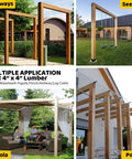 Multiple structures showcasing Heavy Duty Galvanized Steel Pergola Brackets Kit For 4 By 4 Inch Lumber L Shaped DIY Corner Brackets.