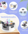 Slick Spin Art Supply Caddy For Kids With Seven Spacious Bins holds crayons, markers, and pencils on a rotating base for easy access.