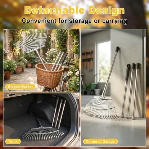 Adjustable Leaf Rake For Lawn And Garden 18 Inch Wide Metal Head 62 Inch Extendable Handle Back Saving Yard Cleanup Tool storage options