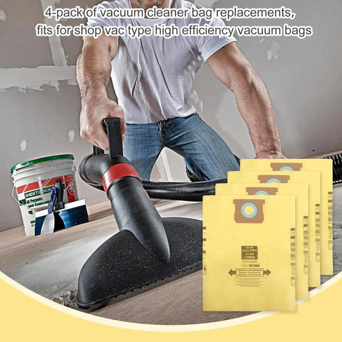 Top Shelf Disposable Vacuum Bags For Shop Vac Wet Dry Cleaners, 4-pack, heavy duty, ideal for drywall dust and garage cleaning.