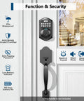 Sleek Matte Black Fingerprint Deadbolt Smart Lock Offering Straight Up Game Changing Keyless Security With AI Fast Unlock Sensor and Sturdy Touchscreen Keypad Setup on door.