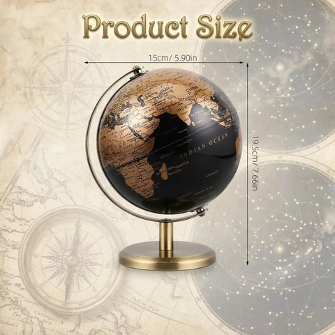 6 Inch World Globe With Antique Bronze Stand Dope Black And Gold Earth Desktop Decor For Home Office Classroom Geography Learning Globe