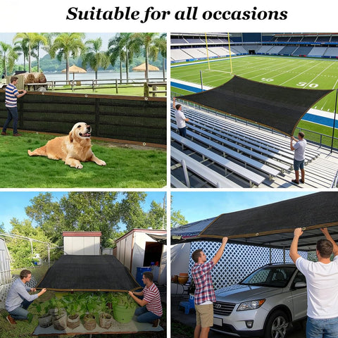 Heavy Duty Garden Shade Cloth With Grommets For Patio And Pergola 90 Percent UV Block displayed in diverse outdoor setups
