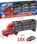 18 Car Transporter Truck Toy With 18 Mini Cars Kid Safe Car Carrier Playset For Boys And Girls Aged 3 To 10 box and details