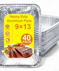 Forty Pack Disposable 9x13 Aluminum Foil Pans Deep Half Size Steam Table Trays For Oven Baking Cakes Roasting Turkey Meal Prep