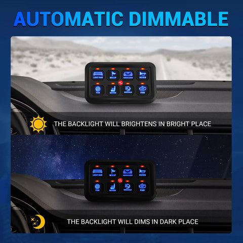 All In One Universal 8 Gang Switch Panel Kit with Automatic Dimmable Touchscreen for Cars and Boats