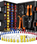 Insulated Wire Terminal Crimp Kit With 45 Types And 315 Pcs, Ratcheting Crimp Tool For AWG 22 10, connectors and tools displayed