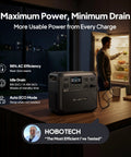 Elite 200 V2 Portable Power Station With 2073.6Wh LFP Battery on kitchen counter next to refrigerator, showcasing AC outlets and eco mode.