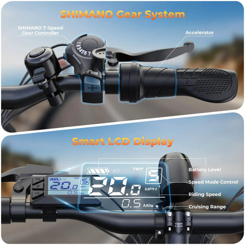 Folding Electric Bike With Peak 750W Power, All Terrain E Bike With 48V Removable Battery, Speeds Up To 25 MPH And Range Of 50 Plus Miles, Dual Disc Brakes And Full Suspension For City Streets And Trails, Shimano gear shifter and LCD display
