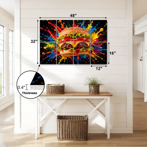 Eight Piece Peel And Stick Sound Absorbing Acoustic Panels Featuring Kitschy Burger Artwork 48x32 inches decorative wall tiles